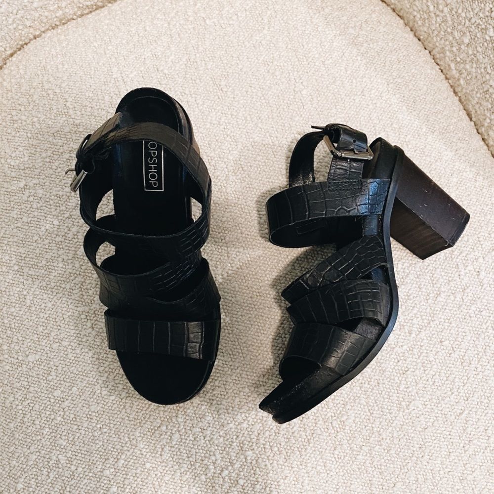 Topshop Black Strappy Snakeskins Heels